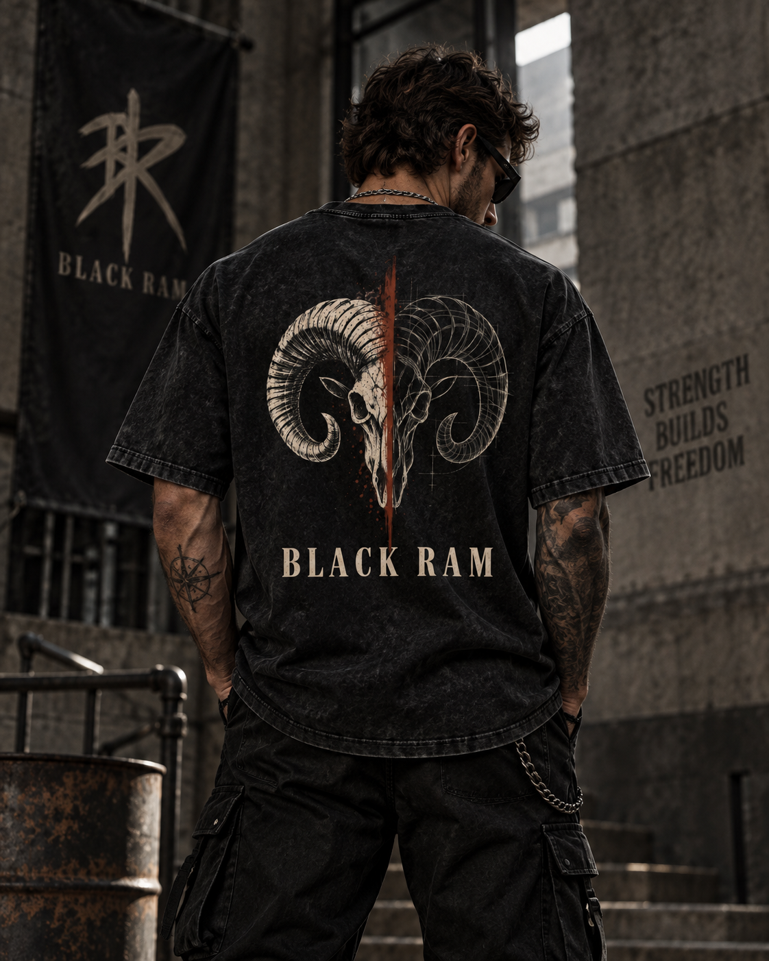 BLACK RAM — Skull Split Oversized Tee